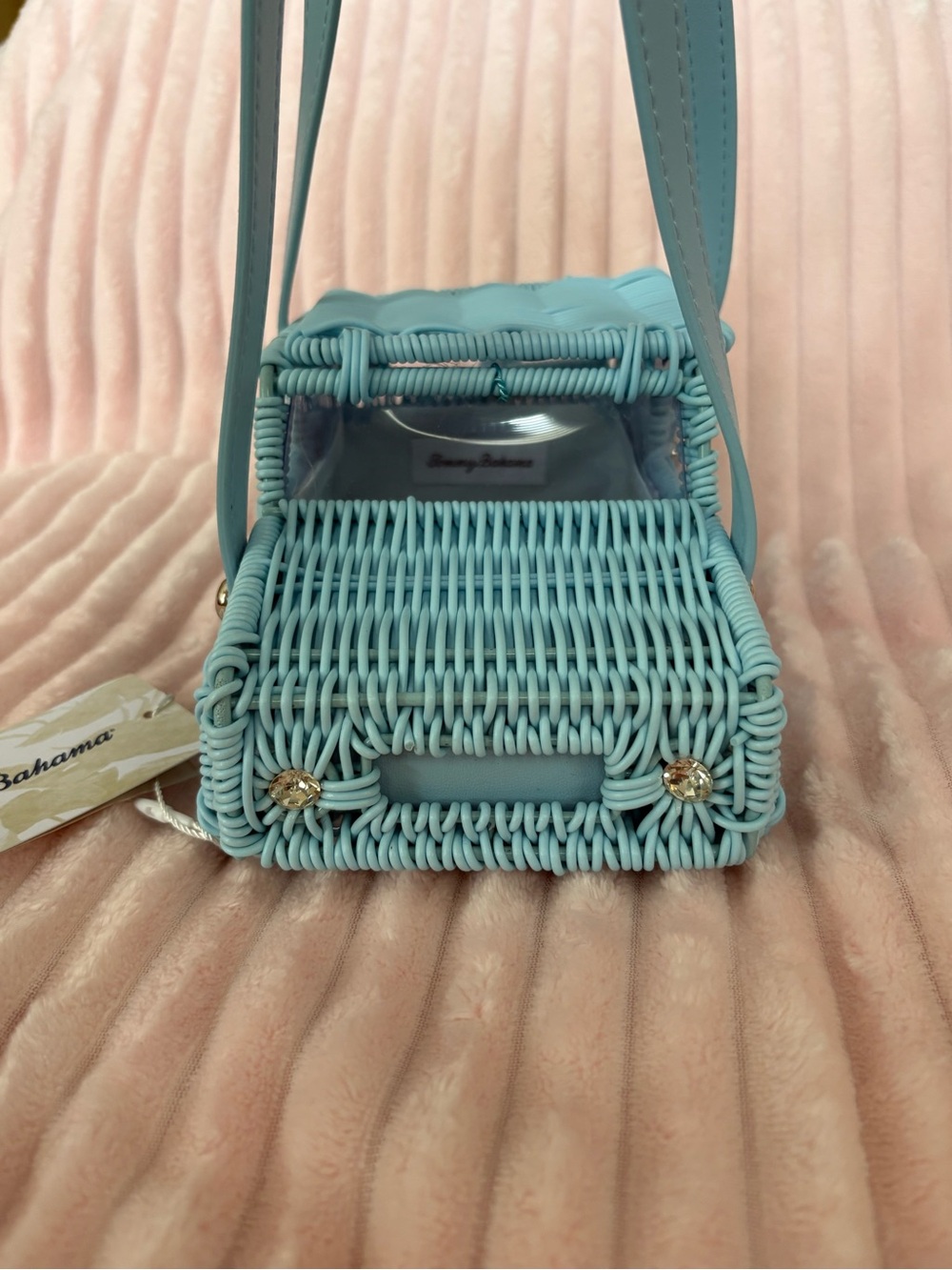 Tommy Bahama Blue Wicker Car Bag - Picture 4 of 7